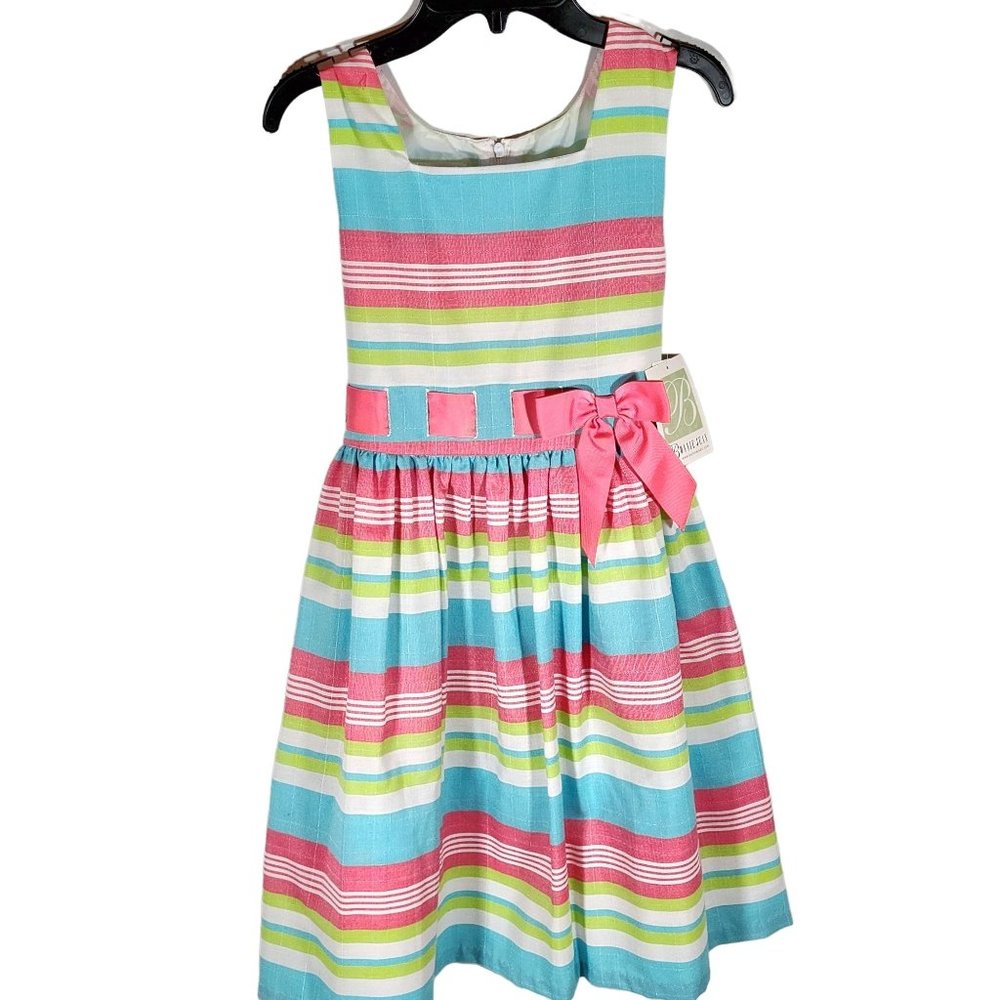 Bonnie Jean Girls‎ Size 14 Multi Color Striped Sleeveless Bow Dress